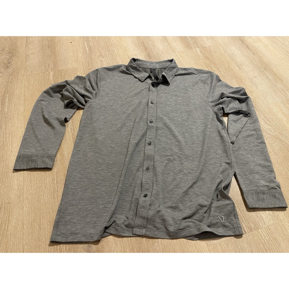 Vuori Shirt Mens Large Gray Long Sleeve Knit Twill Button Down Stretch H65